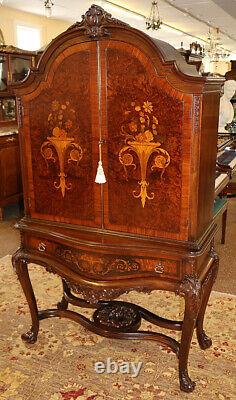 Rockford Burled Walnut Satinwood Inlaid Louis XV Style Liquor China Cabinet