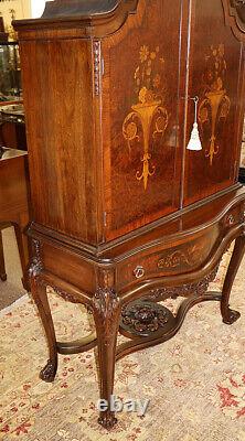 Rockford Burled Walnut Satinwood Inlaid Louis XV Style Liquor China Cabinet