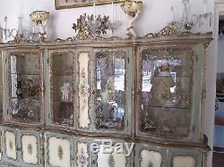Romantic Vintage Shabby Italian Venetian Hand Painted Roses Ornate Curio Cabinet