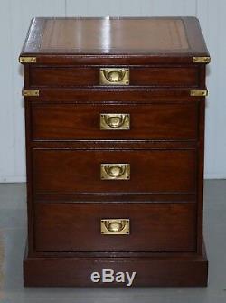 Rrp £3000 Harrods Kennedy Military Desk Drawers Filing Cabinet Rare Sliding Top