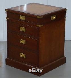 Rrp £3000 Harrods Kennedy Military Desk Drawers Filing Cabinet Rare Sliding Top
