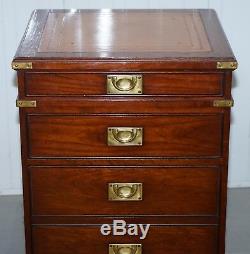 Rrp £3000 Harrods Kennedy Military Desk Drawers Filing Cabinet Rare Sliding Top