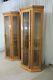 Set Of Two Matching Corner Curio Cabinets Golden Oak Glass Shelves 78 Tall