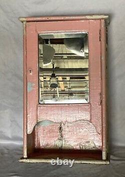 Shabby Antique Oak Medicine Cabinet Beveled Mirror Pink Cottage Chic Vtg 164-22E