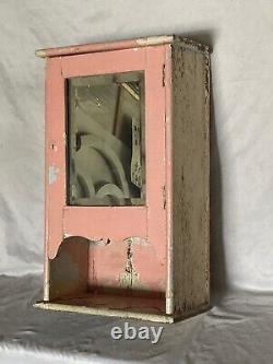 Shabby Antique Oak Medicine Cabinet Beveled Mirror Pink Cottage Chic Vtg 164-22E