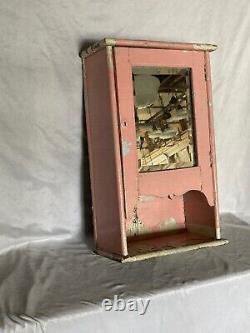 Shabby Antique Oak Medicine Cabinet Beveled Mirror Pink Cottage Chic Vtg 164-22E
