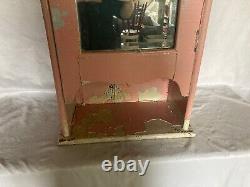 Shabby Antique Oak Medicine Cabinet Beveled Mirror Pink Cottage Chic Vtg 164-22E