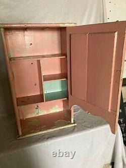 Shabby Antique Oak Medicine Cabinet Beveled Mirror Pink Cottage Chic Vtg 164-22E