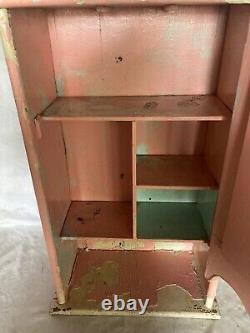 Shabby Antique Oak Medicine Cabinet Beveled Mirror Pink Cottage Chic Vtg 164-22E