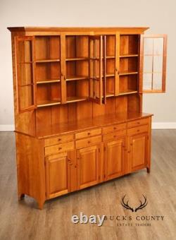 Shaker Shoppe Cherry Stepback Cupboard With Glass Door Hutch