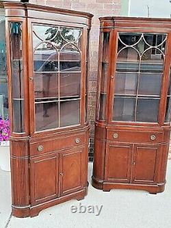 Sheraton style vintage Mahogany china corner cabinet cupboard 2 available