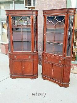 Sheraton style vintage Mahogany china corner cabinet cupboard 2 available