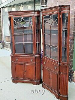 Sheraton style vintage Mahogany china corner cabinet cupboard 2 available