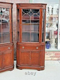 Sheraton style vintage Mahogany china corner cabinet cupboard 2 available