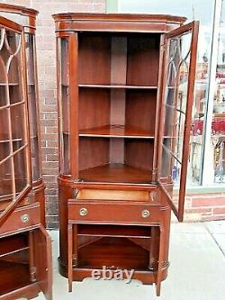 Sheraton style vintage Mahogany china corner cabinet cupboard 2 available