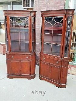 Sheraton style vintage Mahogany china corner cabinet cupboard 2 available