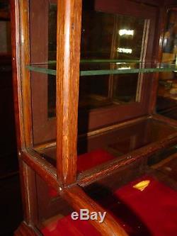 Small quartered oak curved glass tower display case cabinet-15201