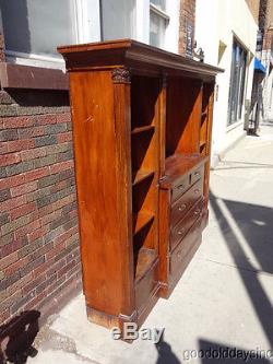 Solid Oak Back Bar / Bookcase / Buffet with Display and Storage