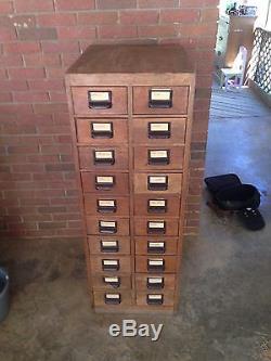 Solid Oak Card Catalog Library Cabinet 20 Drawer Apothecary