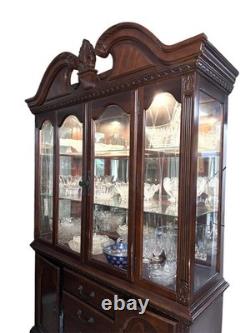 Solid Wood Lighted China Cabinet / Hutch Glass Display, Vintage Style