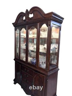Solid Wood Lighted China Cabinet / Hutch Glass Display, Vintage Style