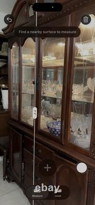 Solid Wood Lighted China Cabinet / Hutch Glass Display, Vintage Style