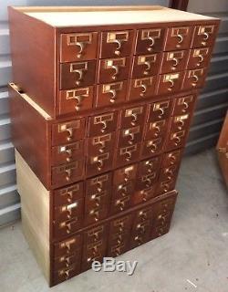 Solid Wood Vinage Antique 15 Drawer Library Card Catalog Wooden Dovetail Drawers