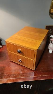 Specimen TEAK Apothecary Cabinet Hardware parts Dental 2 Drawers, Wood MCM