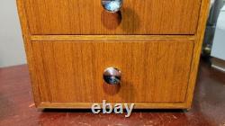 Specimen TEAK Apothecary Cabinet Hardware parts Dental 2 Drawers, Wood MCM