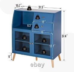 Storage Cabinet Blue Cabinet with Glass Doors Sideboard Display Cabinet Bedroom