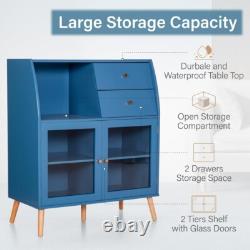 Storage Cabinet Blue Cabinet with Glass Doors Sideboard Display Cabinet Bedroom