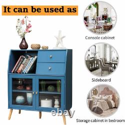 Storage Cabinet Blue Cabinet with Glass Doors Sideboard Display Cabinet Bedroom