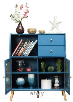 Storage Cabinet Blue Cabinet with Glass Doors Sideboard Display Cabinet Bedroom