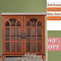 Storage Cabinet with 2 Glass Door Display Cabinet Retro Accent Cabinet Wooden