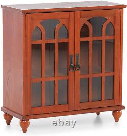 Storage Cabinet with 2 Glass Door Display Cabinet Retro Accent Cabinet Wooden