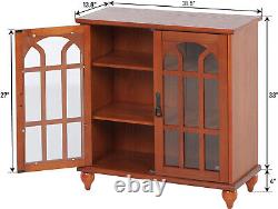 Storage Cabinet with 2 Glass Door Display Cabinet Retro Accent Cabinet Wooden