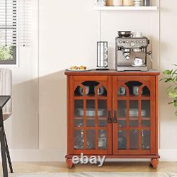 Storage Cabinet with 2 Glass Door Display Cabinet Retro Accent Cabinet Wooden