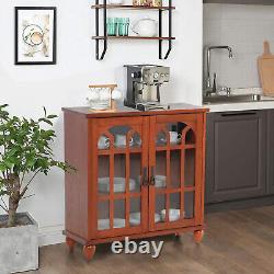 Storage Cabinet with 2 Glass Door Display Cabinet Retro Accent Cabinet Wooden