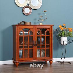 Storage Cabinet with 2 Glass Door Display Cabinet Retro Accent Cabinet Wooden