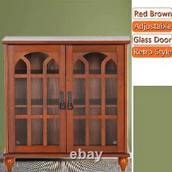 Storage Cabinet with 2 Glass Door Display Cabinet Retro Accent Cabinet Wooden