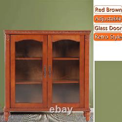 Storage Cabinet with 2 Glass Door Display Cabinet Wooden Retro Accent Cabinet