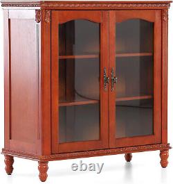 Storage Cabinet with 2 Glass Door Display Cabinet Wooden Retro Accent Cabinet