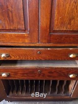 Stunning 94 Drawers Solid Wood Antique Flat File, Map, Drafting Armoire Cabinet