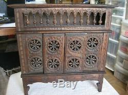 Stunning Antique/vintage Totally Hand Carved Small Wood Cabinet