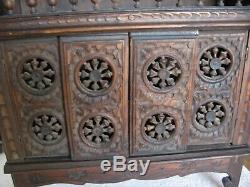 Stunning Antique/vintage Totally Hand Carved Small Wood Cabinet