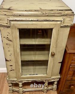 Stunning Painted Antique Cupboard Cabinet Jacobean Glass Door French Shabby Chic