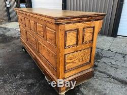 Stunning vintage oak counter cabinet raised panel RR station 99 x 42 h x 31 d