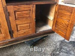 Stunning vintage oak counter cabinet raised panel RR station 99 x 42 h x 31 d