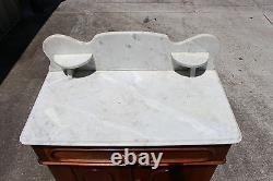 Superb Walnut Victorian Renaissance Revival Marble Top Washstand Cabinet