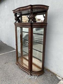 Tagged R J Horner Oak Griffin top china cabinet. Victorian/carved 1890s